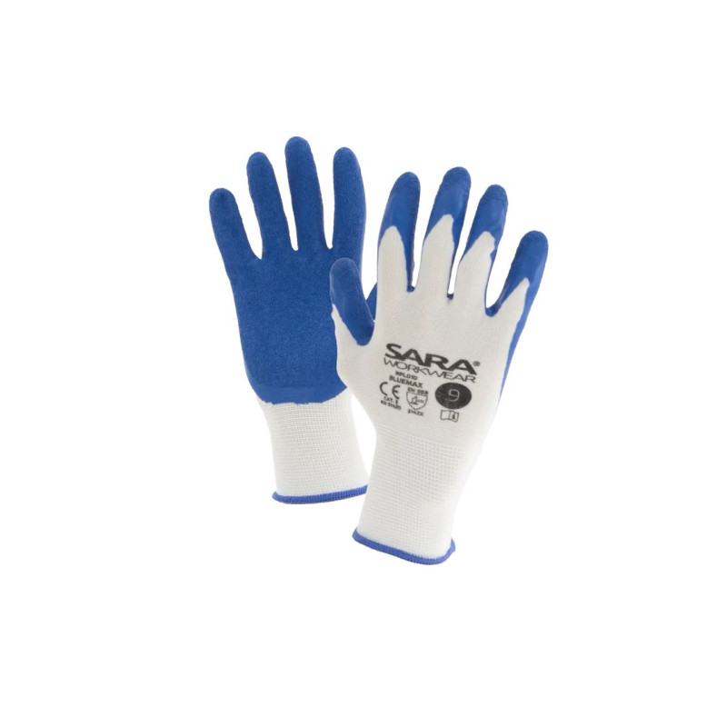 Rękawice powlekane lateksem Sara RPL010 BLUEMAX, niebieskie